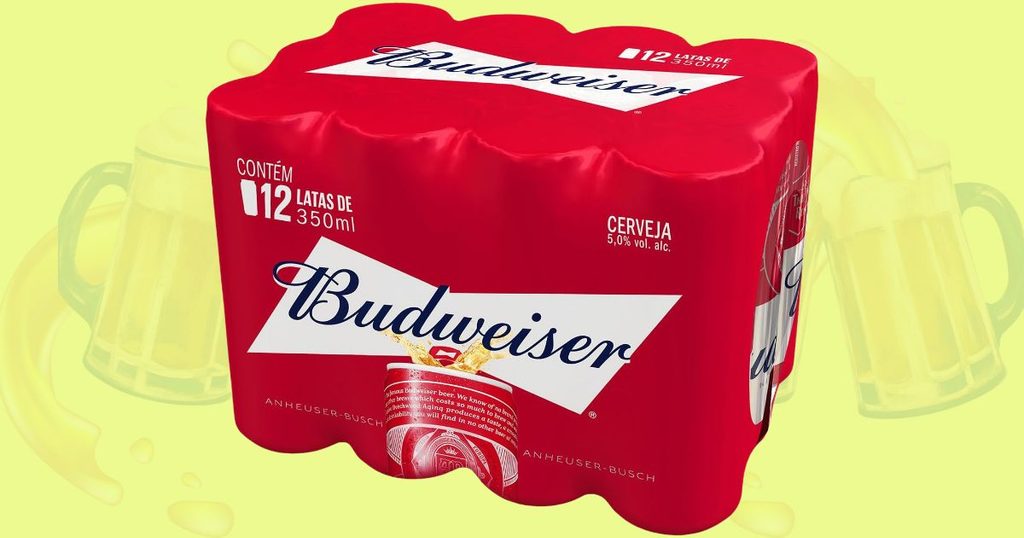 Cerveja Budweiser, American Lager, Lata Sleek 350ml, Pack com 12 unidades