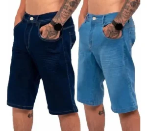 Kit 2 Bermudas Masculinas Jeans C Lycra Slim Fit