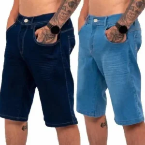 Kit 2 Bermudas Masculinas Jeans C Lycra Slim Fit