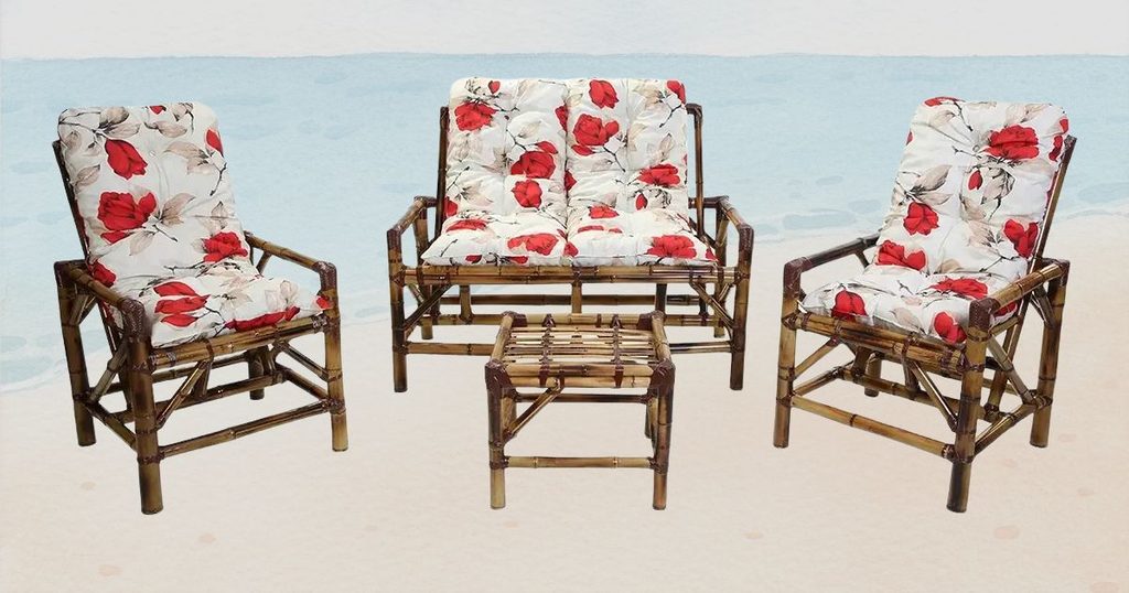 Jogo Completo De Bambu Com Mesa Ideal Para Casa Jardim
